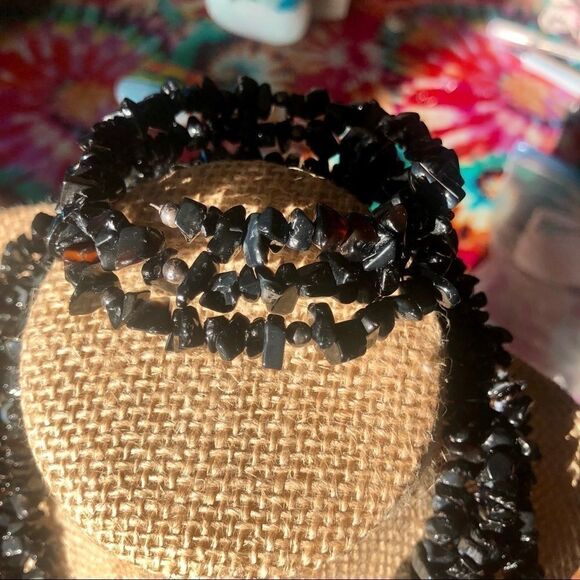 Black agate 5 strand necklace & matching bracelet - Picture 4 of 6